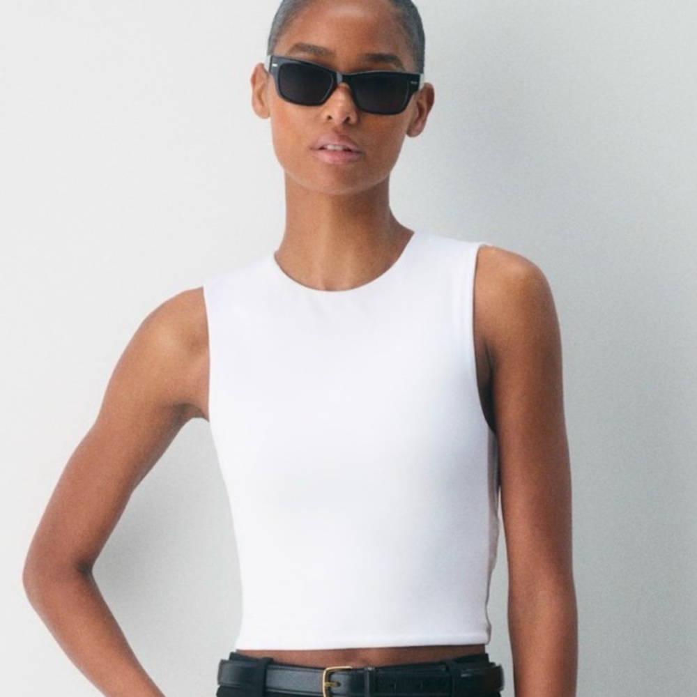 Contour White Cropped Tank with Crew Neck